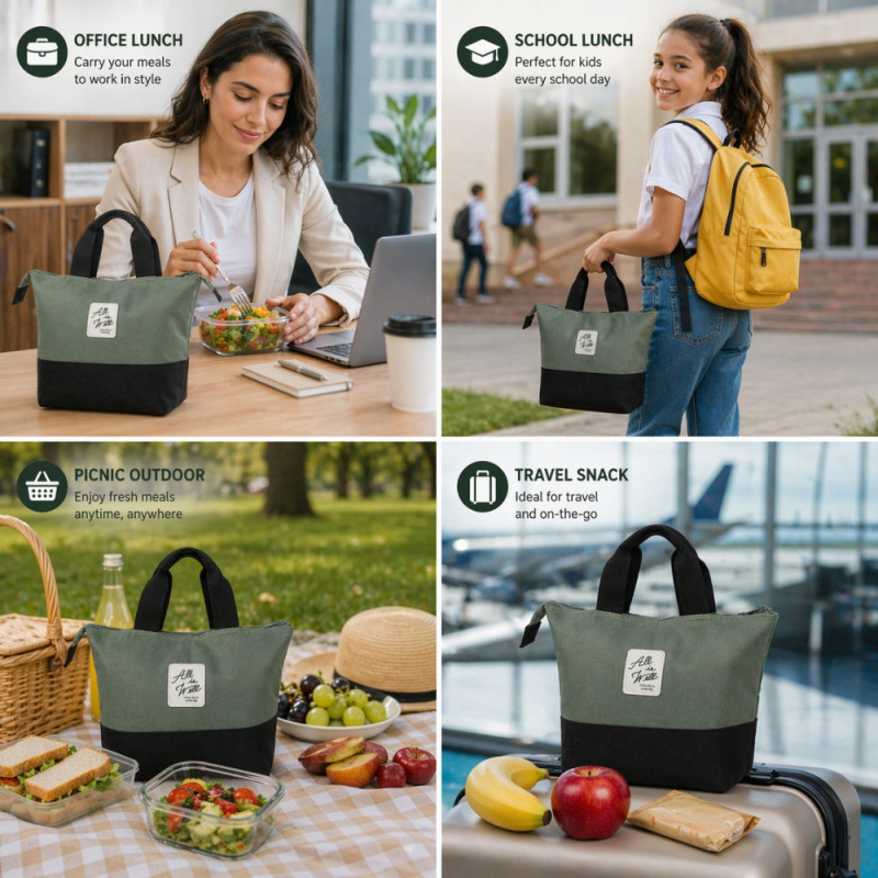 Professional Insulated Lunch Tote – Rugged Olive & Black (30cm)