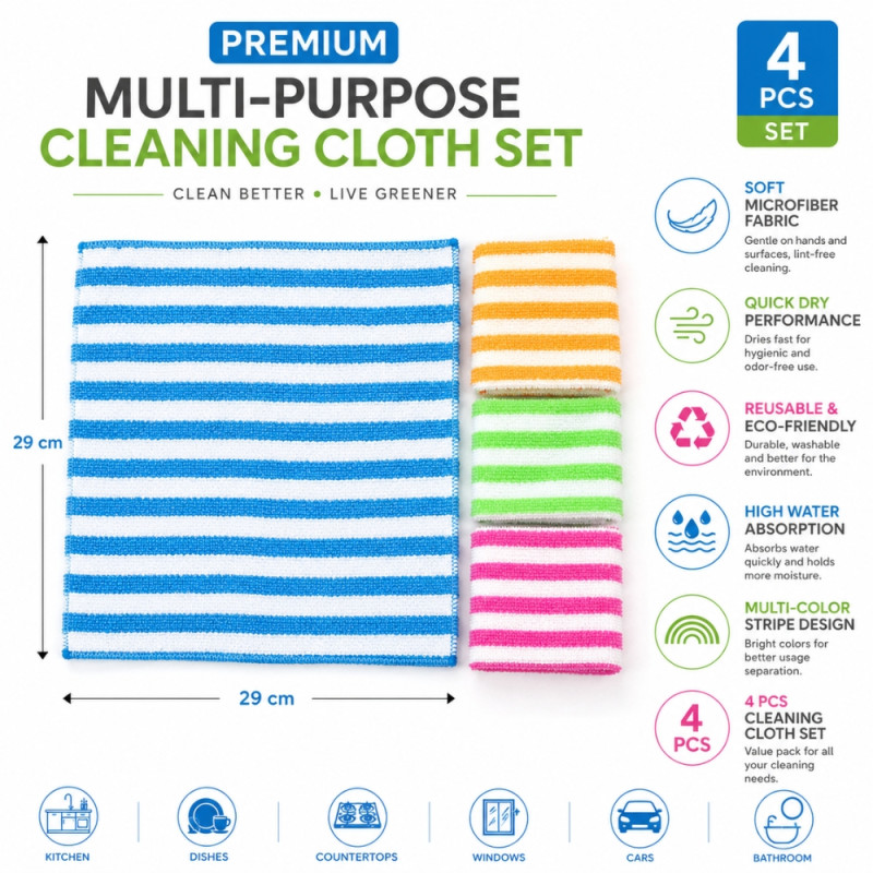 Disruptive set of four premium microfiber cleaning cloths – Multi Color (4PCS)
