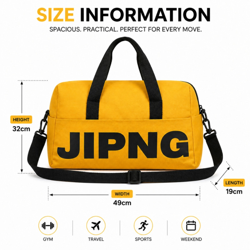 Practical Travel Duffel – Vibrant Yellow & Black (49cm)