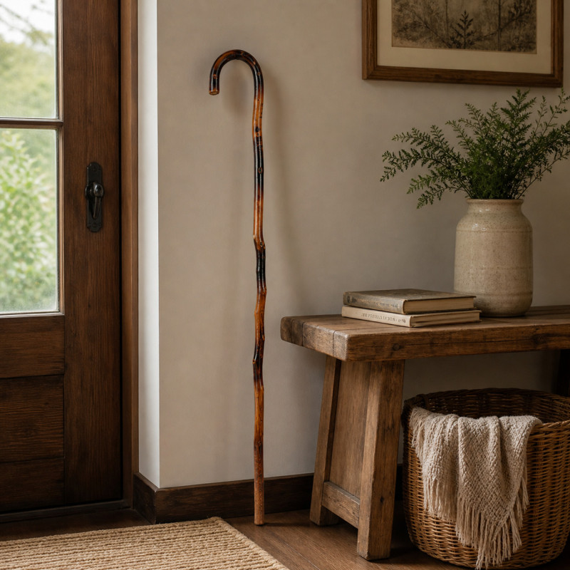 Professional Handmade Black & Brown Wooden Walking Cane – Rustic Natural Design (36")