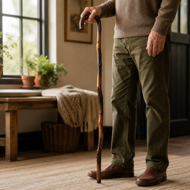 Professional Handmade Black & Brown Wooden Walking Cane – Rustic Natural Design (36")