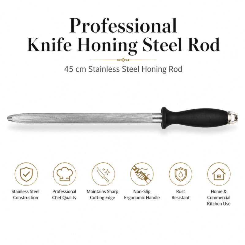 Professional Stainless Steel Honing Rod – Silver &amp; Black Handle (2x45cm)
