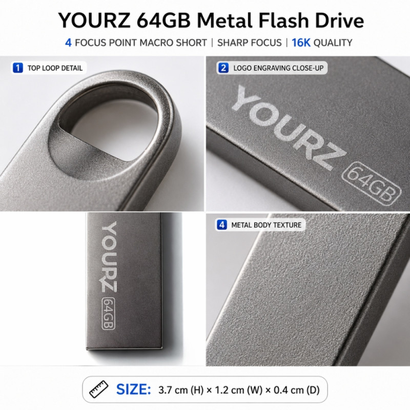 Yourz U9 64GB Metal Flash Drive with a Swivel Cap Design – Silver