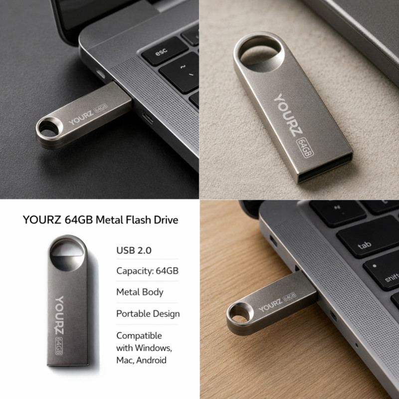 Yourz U9 64GB Metal Flash Drive with a Swivel Cap Design – Silver