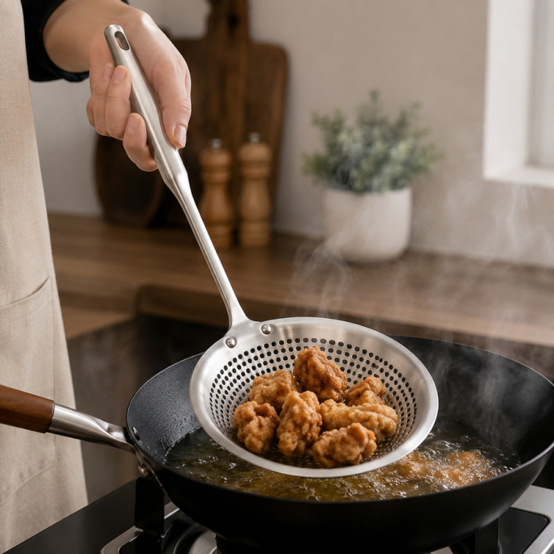 Frying Strainer with Handle – Black (42x16cm)