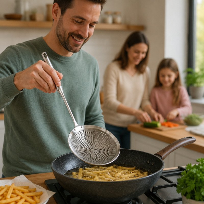 Frying Strainer with Handle – Black (42x16cm)