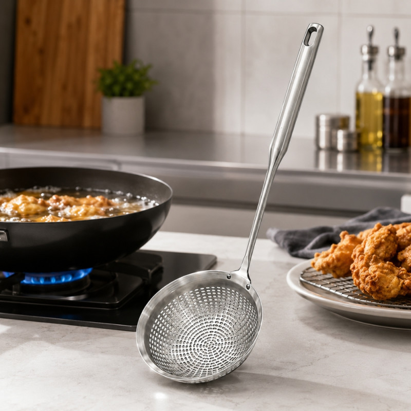 Frying Strainer with Handle – Black (42x16cm)