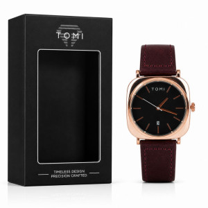 TOMI Rose Gold Square Business Watch – Black Dial & Dark Brown Leather Strap (25.2cm) TOMI Rose Gold Square Business Watch – Black Dial & Dark Brown Leather Strap (25.2cm)