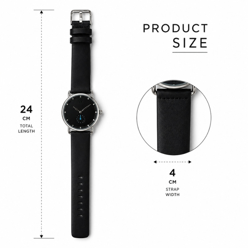 TOMI Minimalist Leisure Fashion Watch – Black Leather Strap (24cm)
