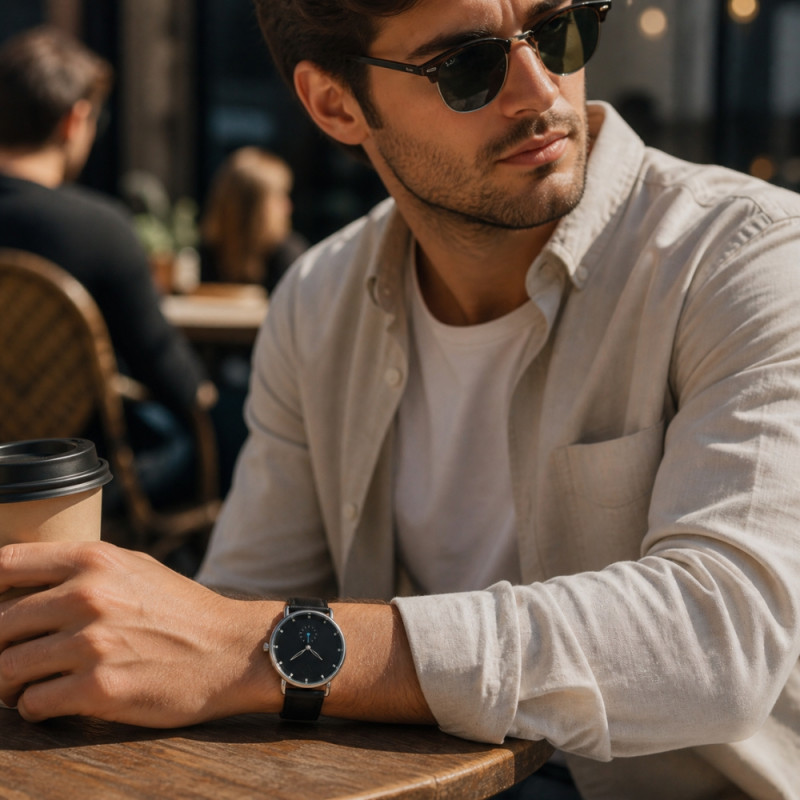 TOMI Minimalist Leisure Fashion Watch – Black Leather Strap (24cm)