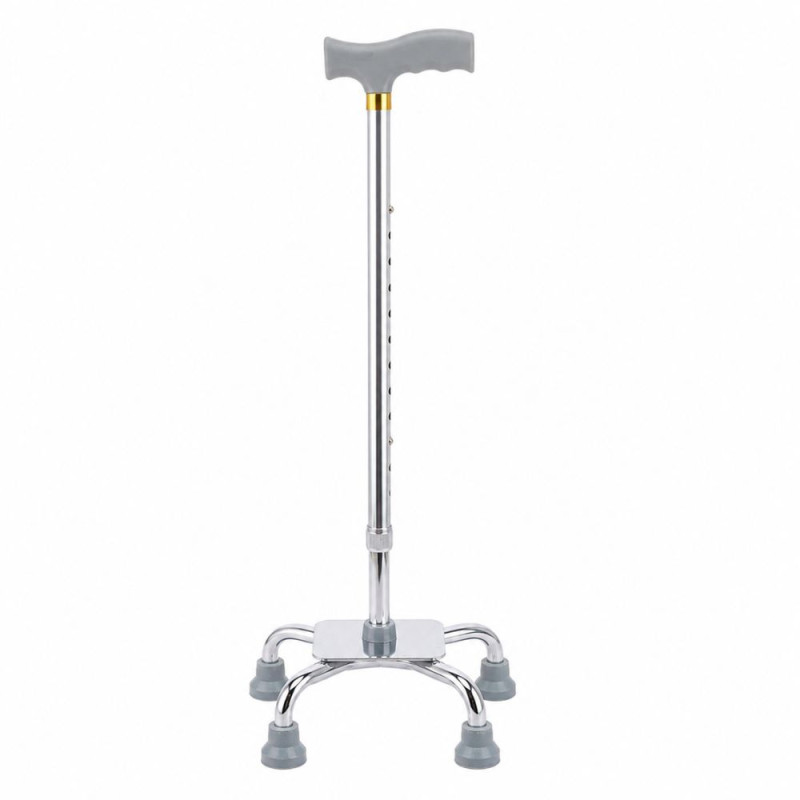 Professional Height-Adjustable Aluminum Walking Stick – Four-Point Base & Grey Handle (89cm)