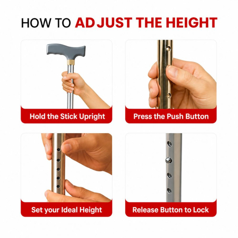 Professional Height-Adjustable Aluminum Walking Stick – Four-Point Base & Grey Handle (89cm)
