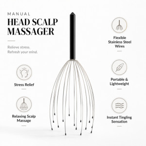 Avant-Garde manual head scalp massager featuring stainless steel wires with rubber tips – Black & Silver (25cm) Avant-Garde manual head scalp massager featuring stainless steel wires with rubber tips – Black & Silver (25cm)