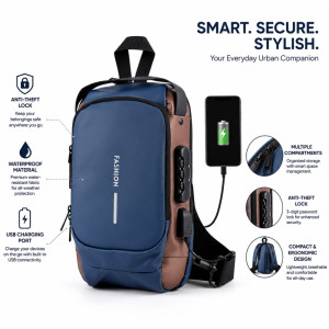Premium Anti Theft Crossbody Sling Bag With USB Charging Port and Combination Lock Premium Anti Theft Crossbody Sling Bag With USB Charging Port and Combination Lock