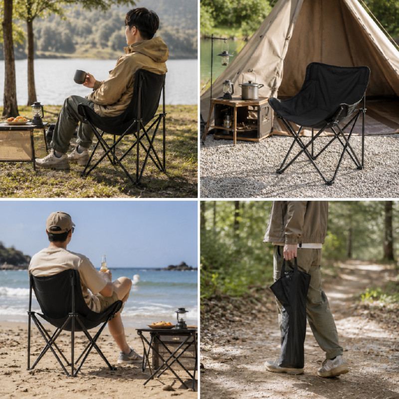 Compact Cross-Legged Outdoor Folding Chair for Camping (68x40cm) – Black