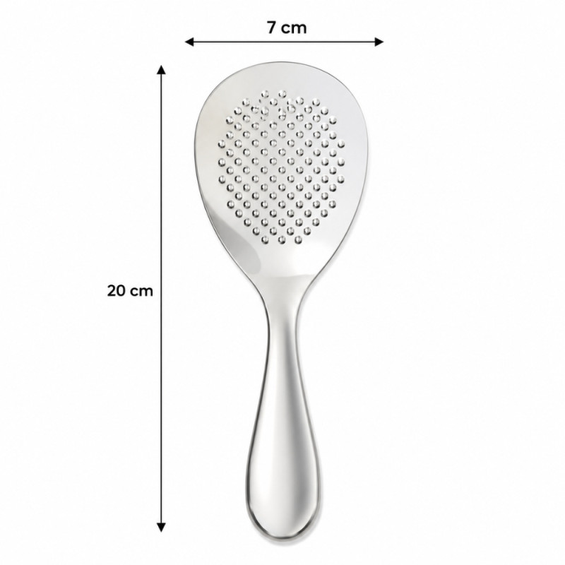 Artisanal stainless steel rice paddle with a non-stick textured surface designed for serving rice – Silver (20 x 7cm)