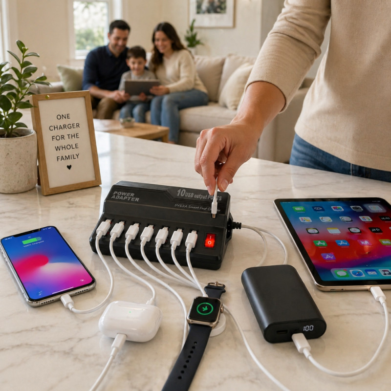 Product Name EN: Professional 10-Port USB Fast Charging Station – Multi-Device Hub (Black)
