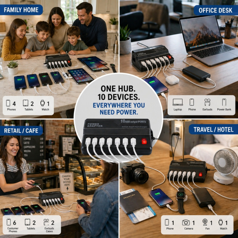 Product Name EN: Professional 10-Port USB Fast Charging Station – Multi-Device Hub (Black)