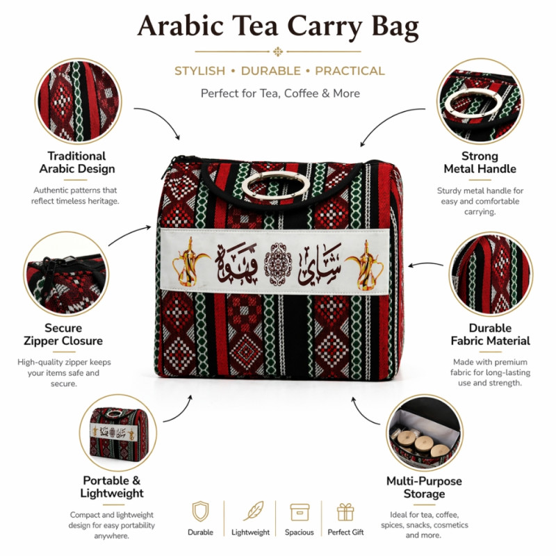 Heritage Sadu-Style Thermal Food &amp; Tea Carrier – Multi-Color Calligraphy (36cm)