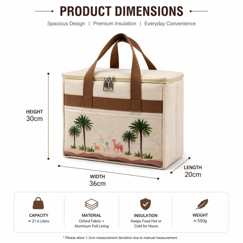 Extra Large Thermal Food Bag – Premium Brown & Ivory (36cm)