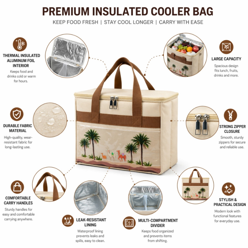 Extra Large Thermal Food Bag – Premium Brown & Ivory (36cm)