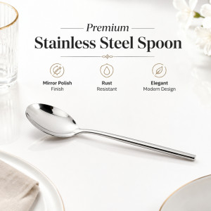Deluxe premium stainless steel table spoon with a mirror polished finish – Silver (19.5cm)