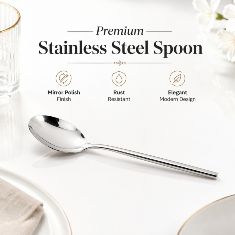 Deluxe premium stainless steel table spoon with a mirror polished finish – Silver (19.5cm)