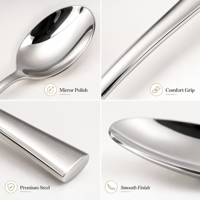 Deluxe premium stainless steel table spoon with a mirror polished finish – Silver (19.5cm)