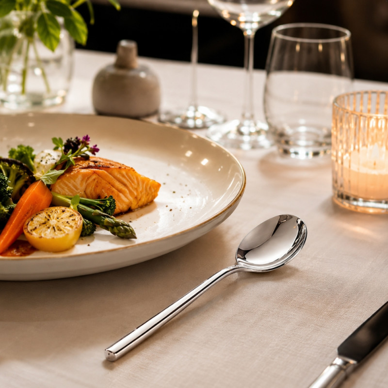 Deluxe premium stainless steel table spoon with a mirror polished finish – Silver (19.5cm)