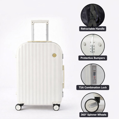 Airlen 20-Inch Premium ABS Hard Shell Trolley – Cream