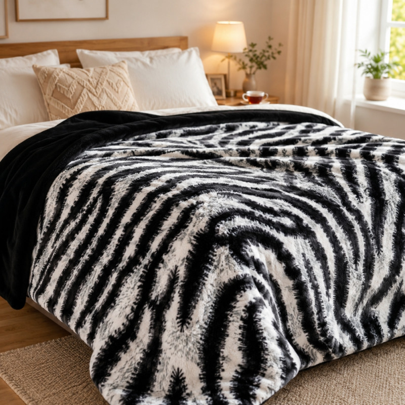 King Size Zebra Print Fleece Throw Blanket