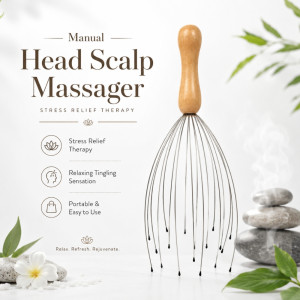 Futuristic Natural Beauty handheld head scalp massager featuring a wooden handle and stainless steel prongs – Wooden & Silver (24cm) Futuristic Natural Beauty handheld head scalp massager featuring a wooden handle and stainless steel prongs – Wooden & Silver (24cm)