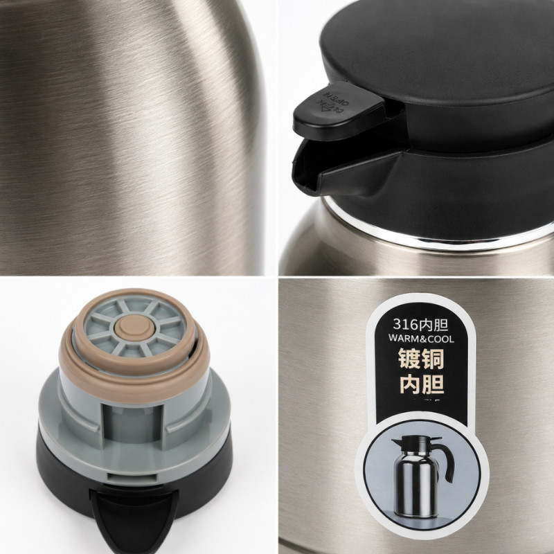 Minimalist 1200ml stainless steel vacuum insulated coffee carafe – Silver (20cm)