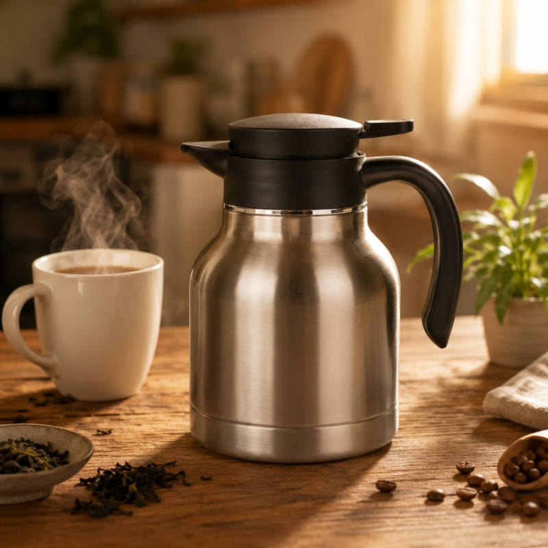 Minimalist 1200ml stainless steel vacuum insulated coffee carafe – Silver (20cm)