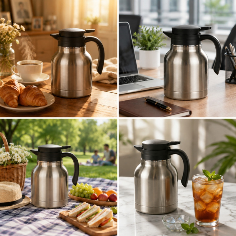 Minimalist 1200ml stainless steel vacuum insulated coffee carafe – Silver (20cm)