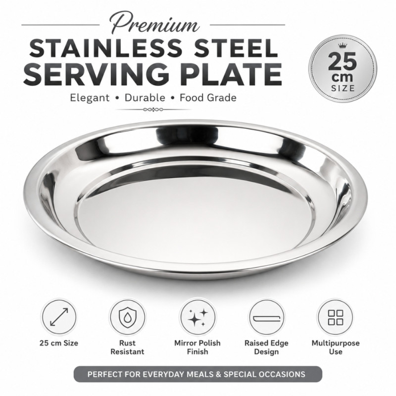 Premium Dinnerware Plate Set – Silver Elegant Design (25 x 2.5cm)