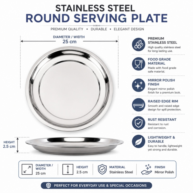 Premium Dinnerware Plate Set – Silver Elegant Design (25 x 2.5cm)