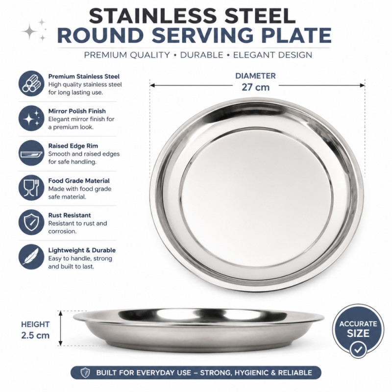 Premium Dinnerware Plate Set – silver Elegant Design (27 x 2.5cm)