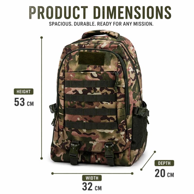 Elite Tactical Camouflage Backpack – Olive Green ($53\text{cm}$)