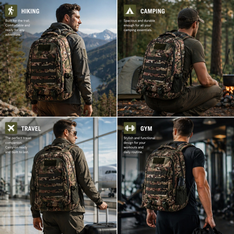 Elite Tactical Camouflage Backpack – Olive Green ($53\text{cm}$)