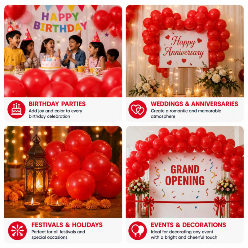 Professional Red Latex Party Balloons – Multi-Pack for Air or Helium