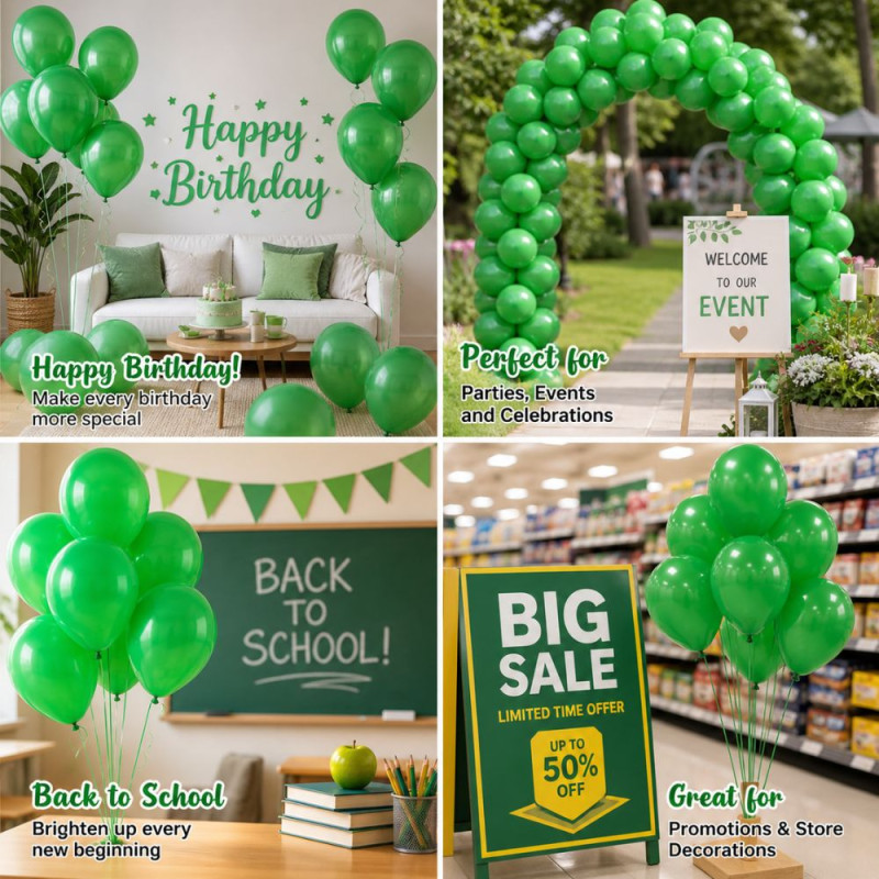 Professional Green Natural Rubber Latex Balloons – Eco-Friendly Event Decorations (10cm)