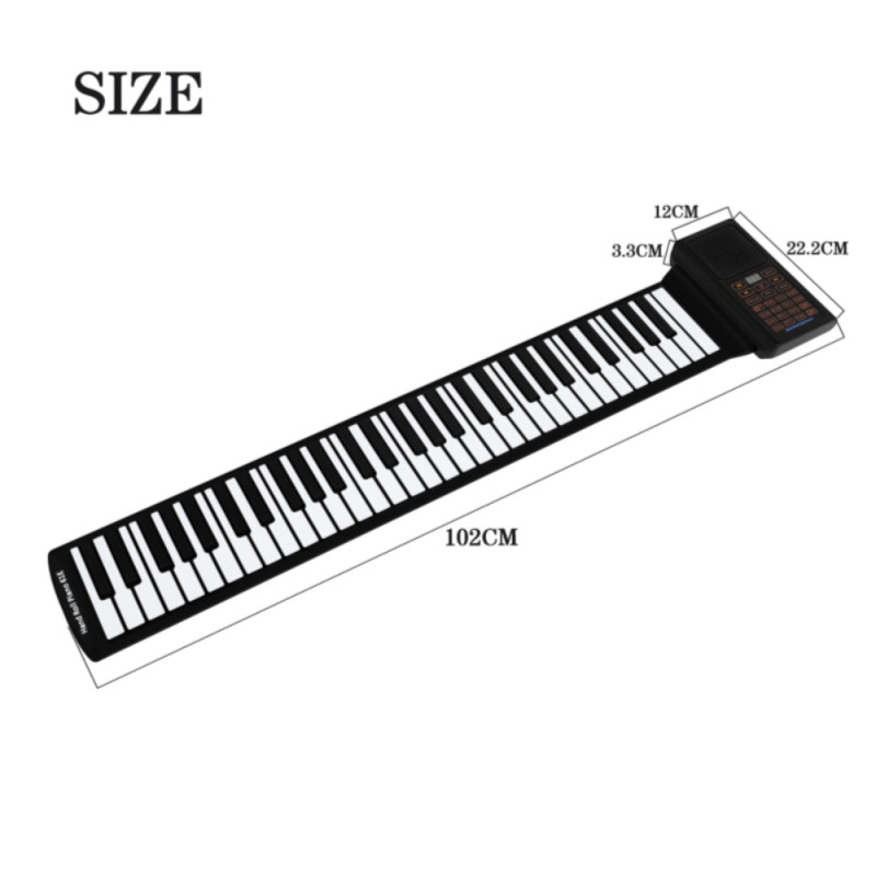 Portable 61-Key Roll-Up Electronic Piano Made from Flexible Silicone – Black & White