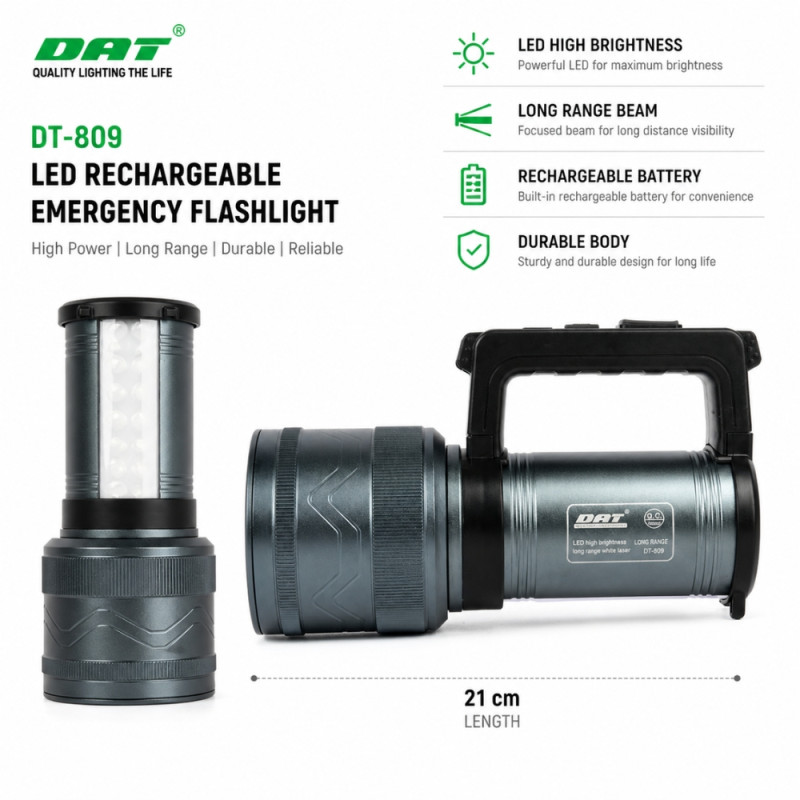 High-Power Rechargeable LED Searchlight – Grey (21cm)
