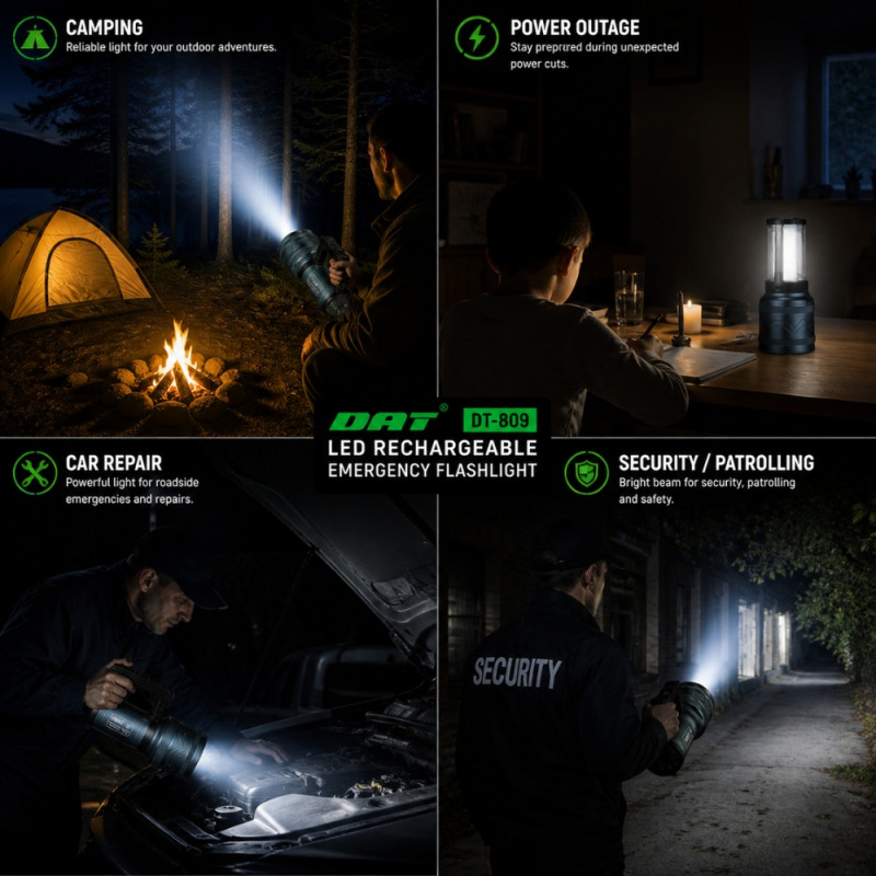 High-Power Rechargeable LED Searchlight – Grey (21cm)