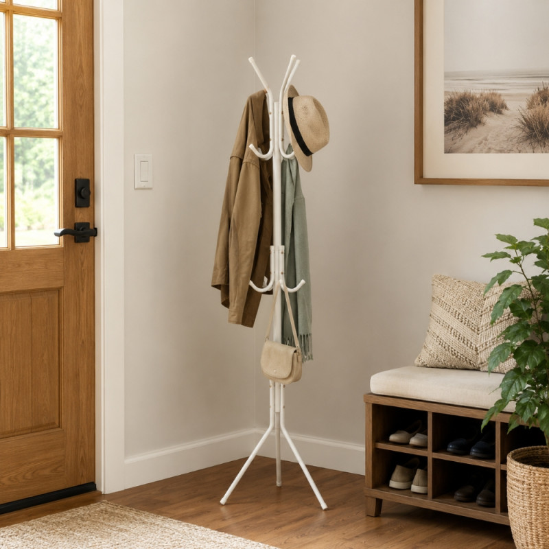 Metal Coat Rack – White (Compact)