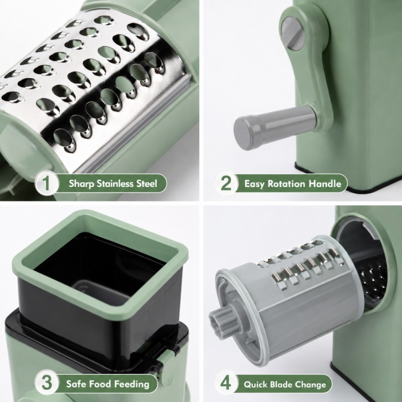 Professional Generic high-quality multi-function rotary hand-held vegetab... – Light Green (27x13x7cm)