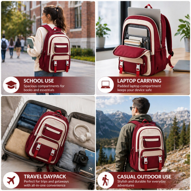 Urban Versatile Large-Capacity Backpack – Multi-Pocket Daily Daypack (46cm)