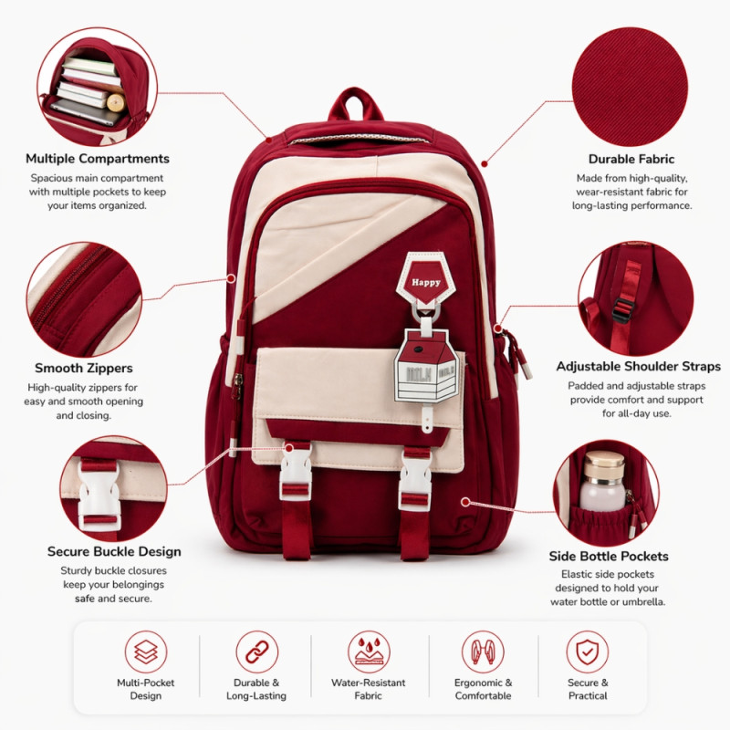 Urban Whimsy Two-Tone Nylon Backpack – Brown & Ivory (46cm)