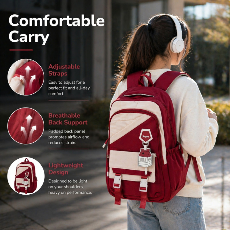 Urban Whimsy Two-Tone Nylon Backpack – Brown & Ivory (46cm)